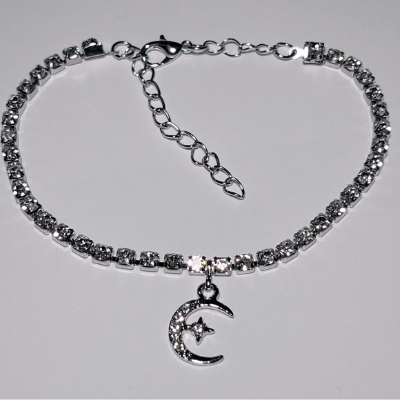Diamond Ankle Bracelet with Moon Charm - Picture 1 of 7
